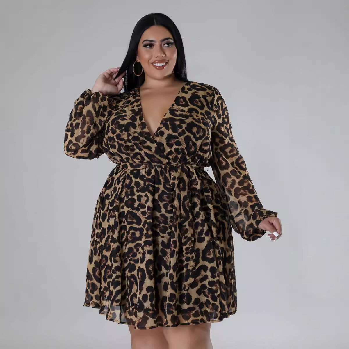 Plus Size Women solid long sleeve Dress 3