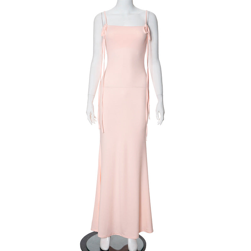 Women's Summer Casual Sleeveless Lace-Up Strap Slim Fit Mermaid Long Dress 9