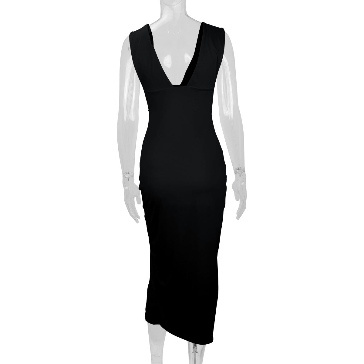 Women's Summer Fashion Deep V-Neck Slim Low Back Slit Sexy Dress 13