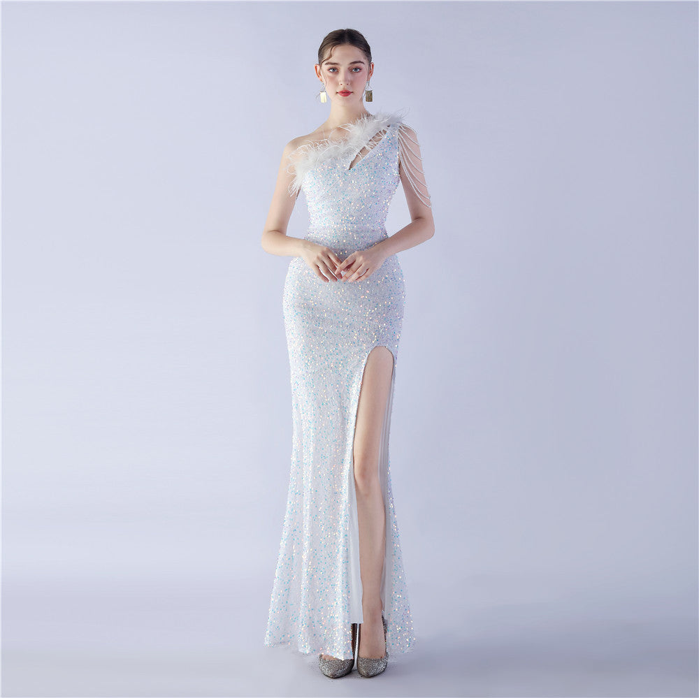 Sexy One Shoulder Sequin Long Dress Plus Size Beauty Formal Party Evening Gown 7