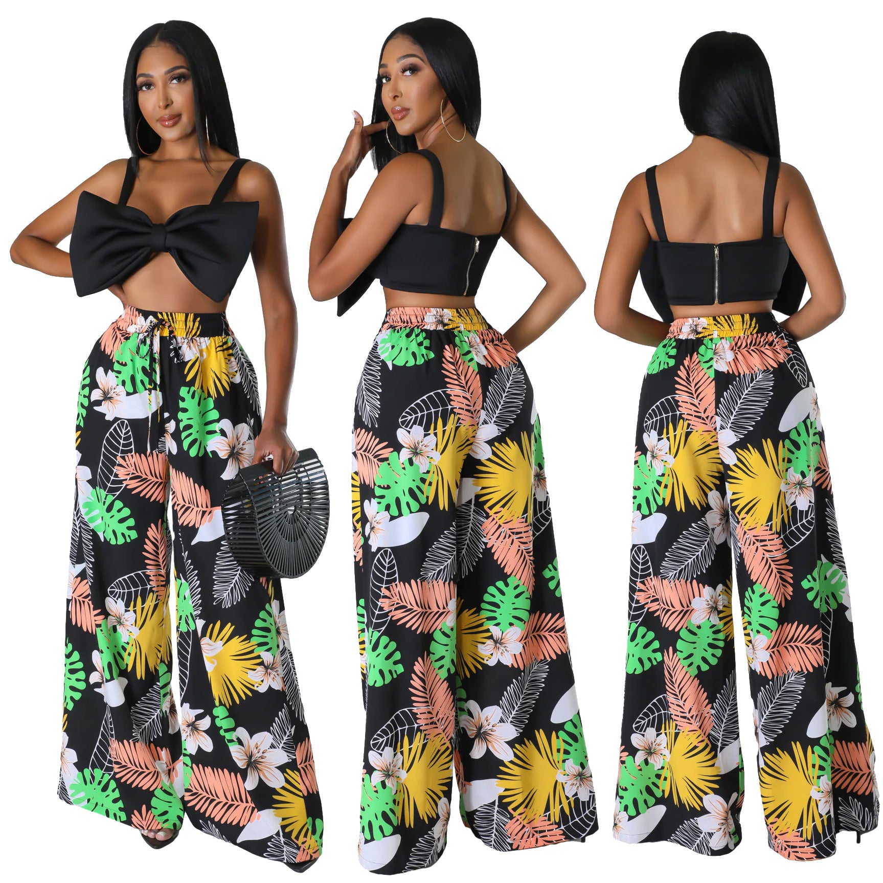 Women's Fashion Casual Graphic Print Wide Leg Pants With Pockets