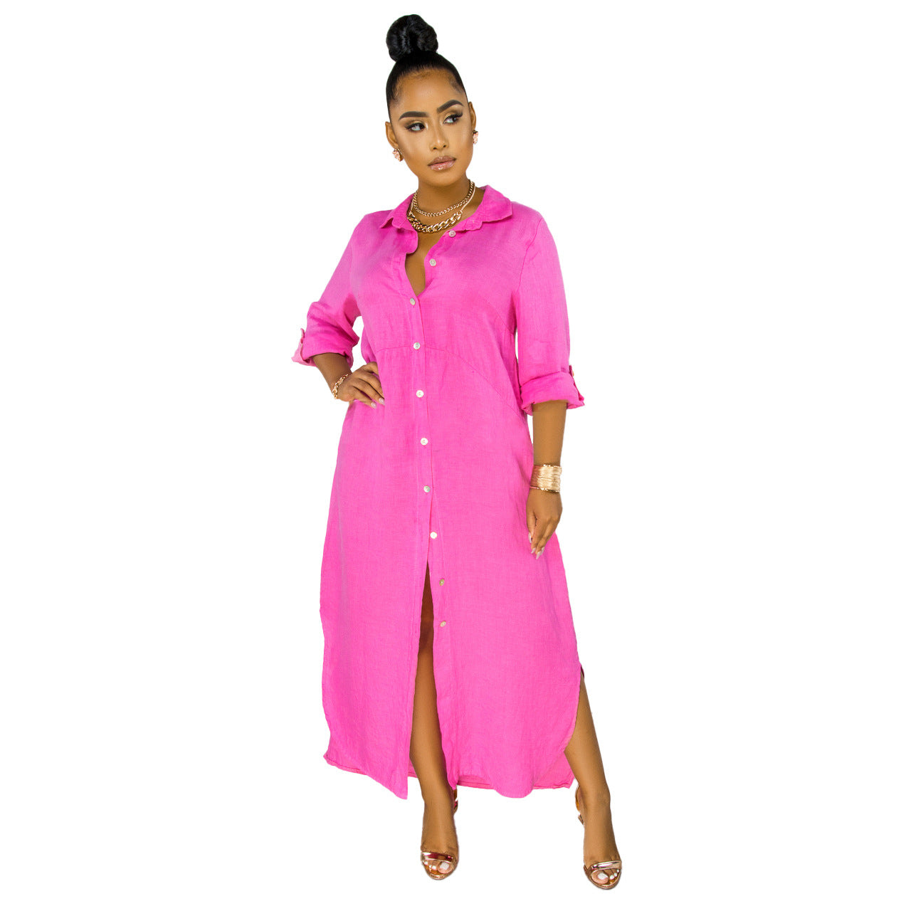 Sexy Fashion Solid Color Women's Shirt Dress 6
