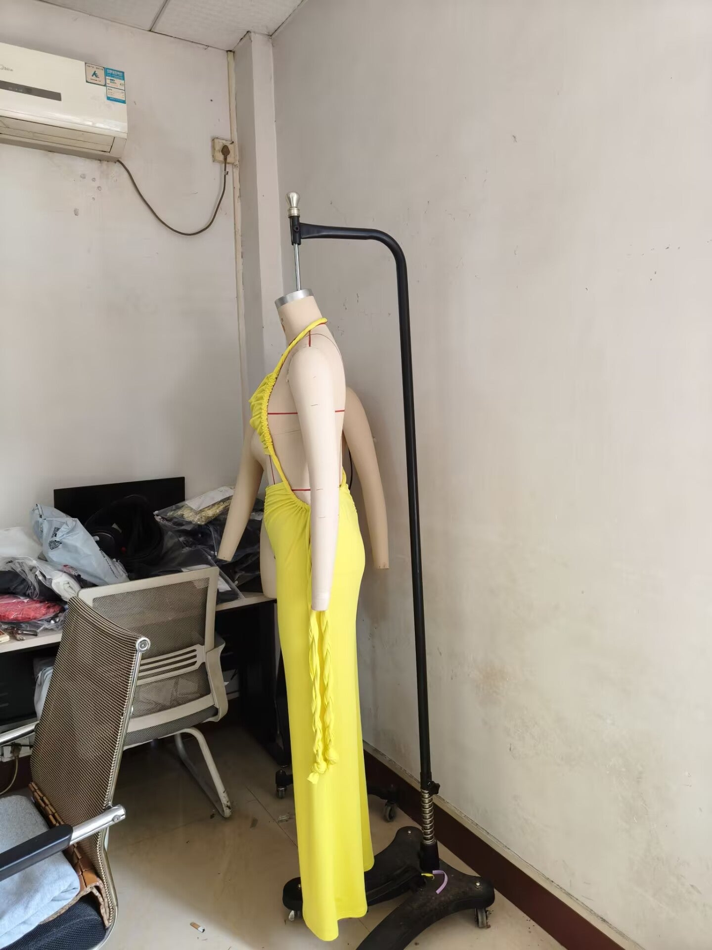 Women Halter Neck Strapless gathered tie rope wide leg jumpsuit 11