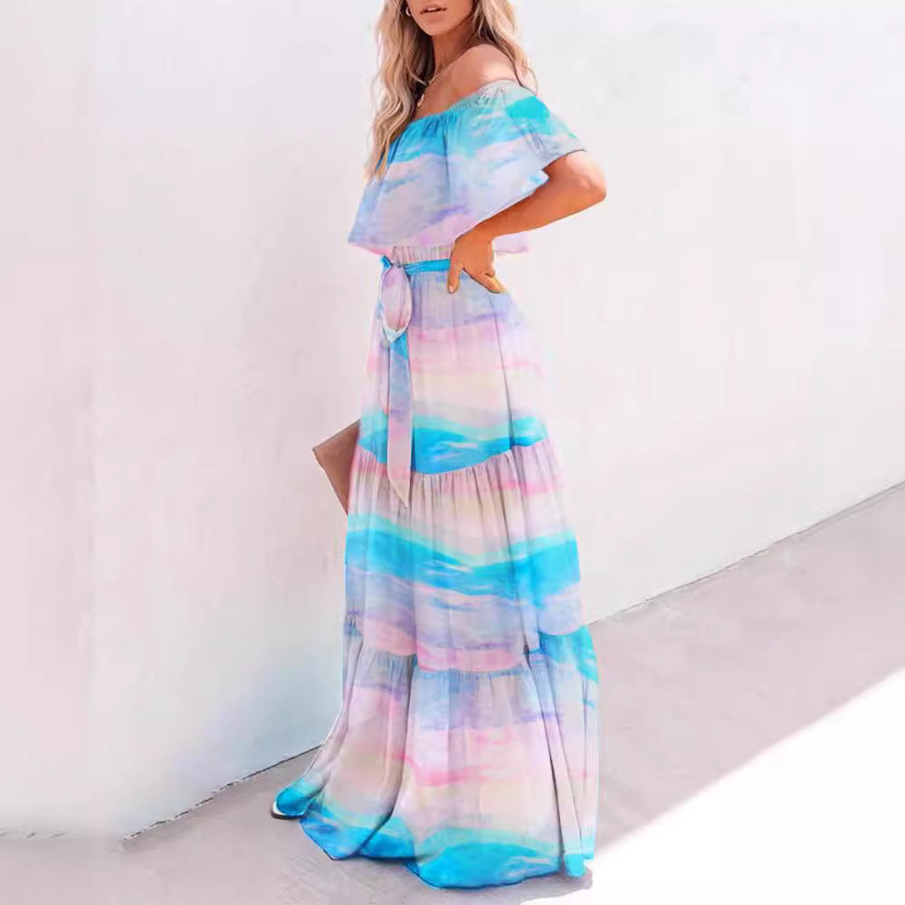 Women's Gradient Color Printed Off Shoulder Maxi Dress 9