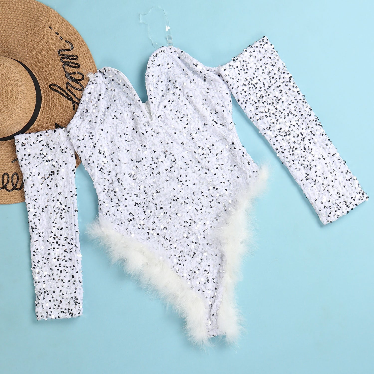 Women Sexy Feather Sequin Jumpsuit 15