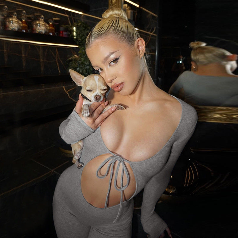 Women's Autumn Fashion Sexy Hollow Slim Long Sleeve Jumpsuit 6