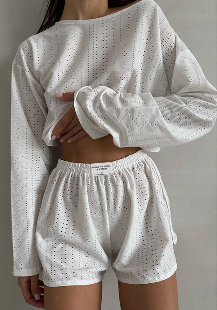 Autumn women's fashionable and simple style slim fit loose pullover top shorts set