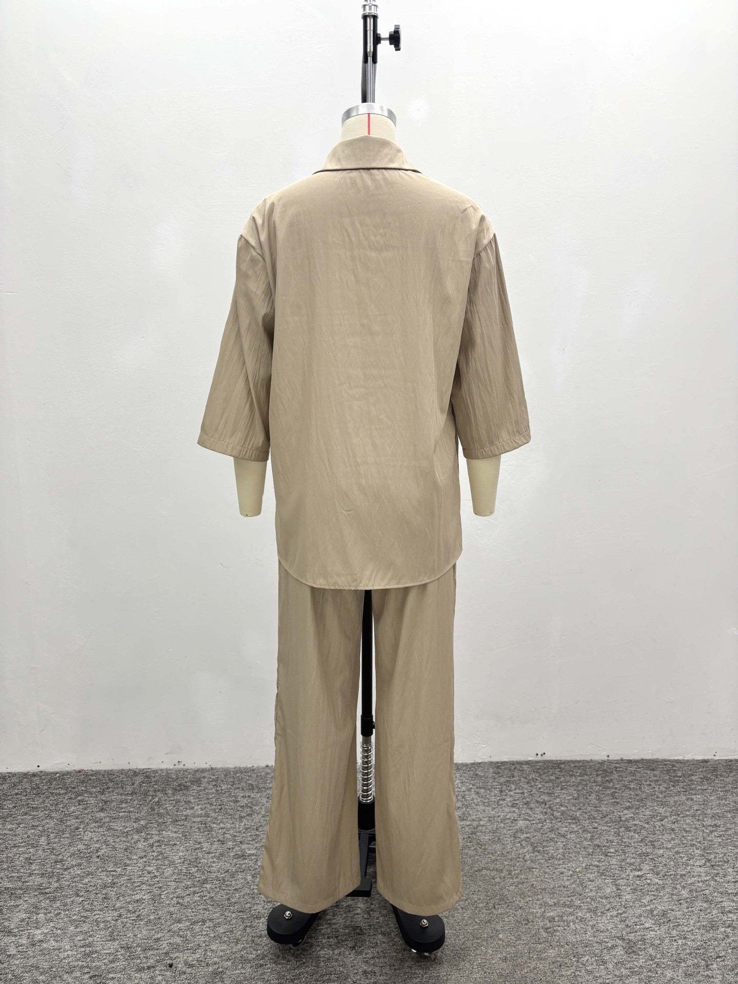 Fashion Women's Solid Color Casual Shirt & Tie Trousers African Two-Piece Summer Set 9