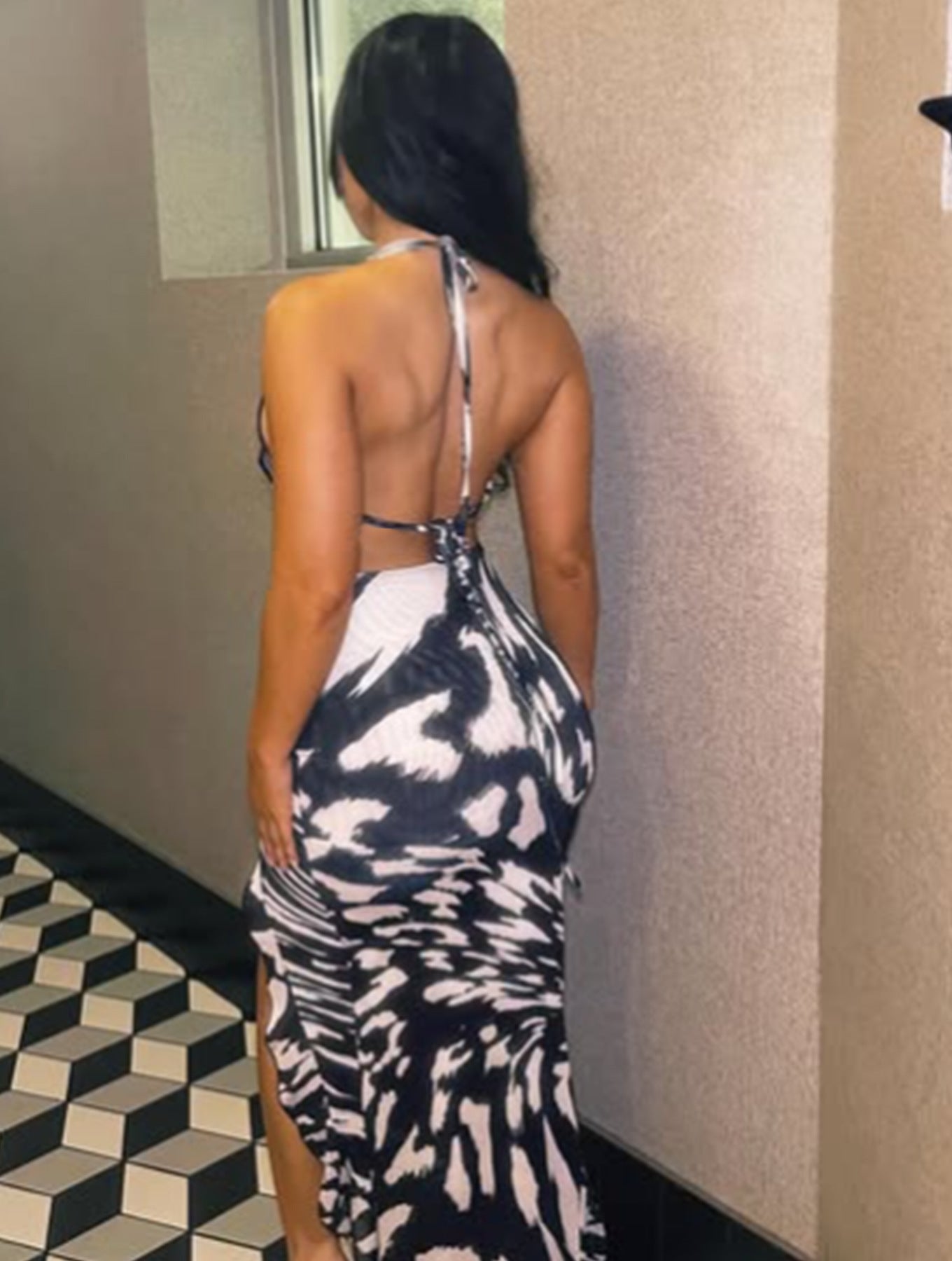 Plus Size Women Striped Backless Zebra Print Dress 5
