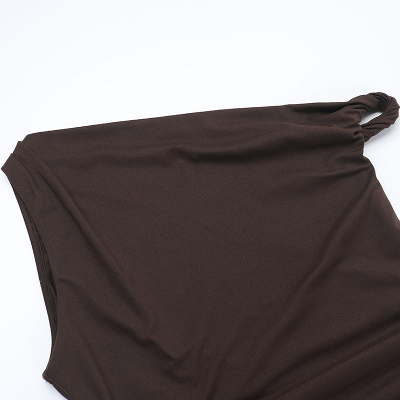 Women Sexy Slash Shoulder Slit Sleeve Solid Dress 8