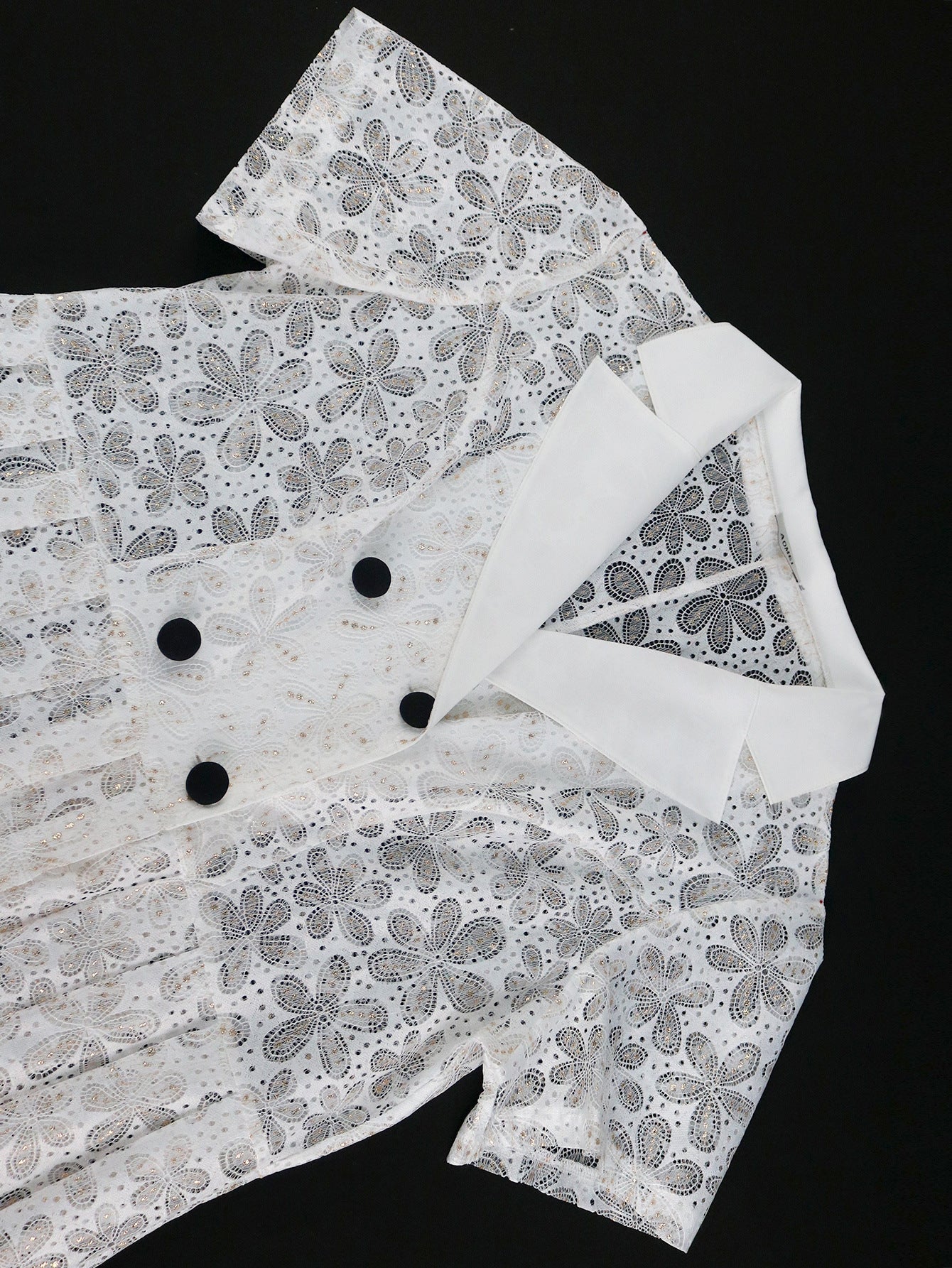 Sexy Lace Blouse Chic Turndown Collar Mesh Dress 5