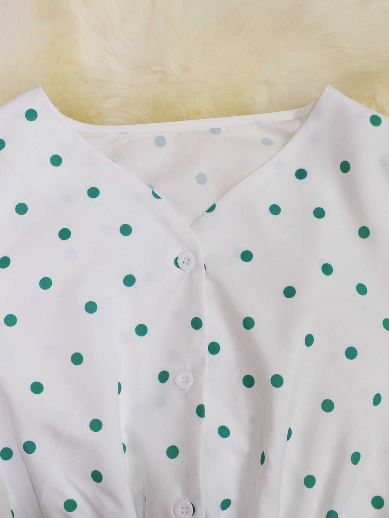 Spring and Summer Fashion Women's Polka Dot Print Puff Sleeve Dress 14