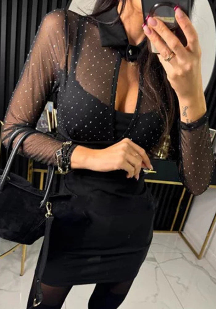 Women Fake Two-Piece Beaded Bodycon Dress