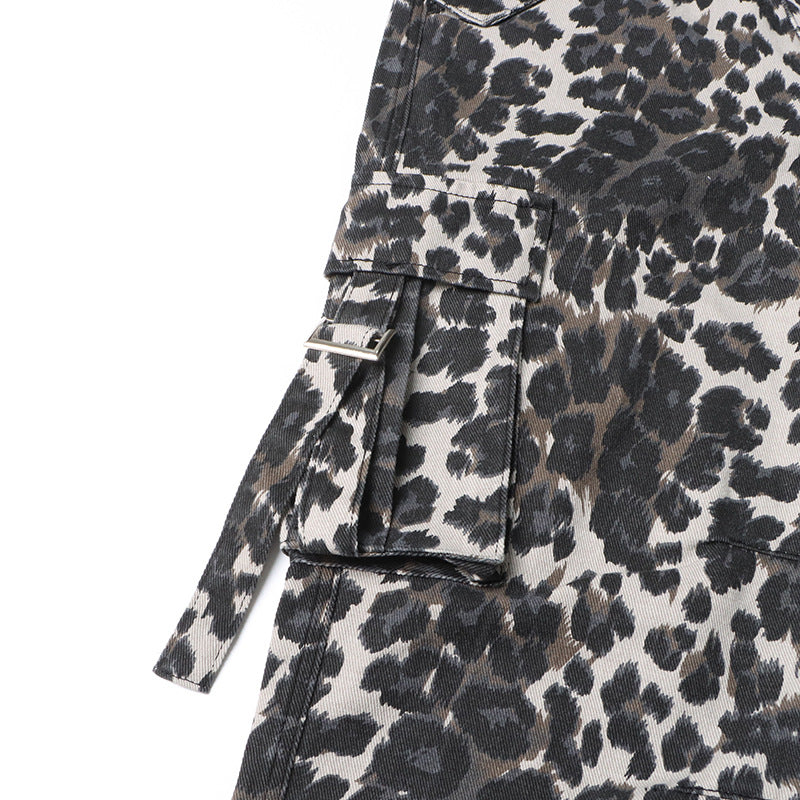 Autumn American Retro Leopard Print High Waisted Slim Fit Straight Jeans Ripped Denim Pants 15