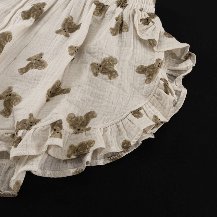 Women Printed Ruffled Bell Bottom Top and Shorts Two-Piece Set 9