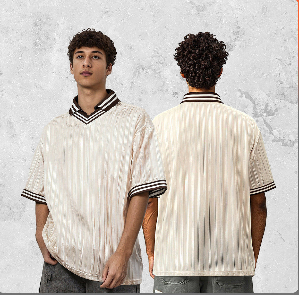 Men's Summer Polo Shirt Color Block Jersey Trendy Loose V-Neck Short Sleeve T-Shirt