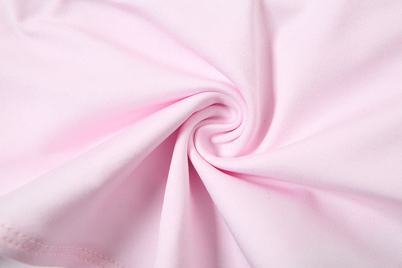 Women Summer Heart Print Hole Strapless Sexy Solid Top and Shorts Two-Piece Set 21