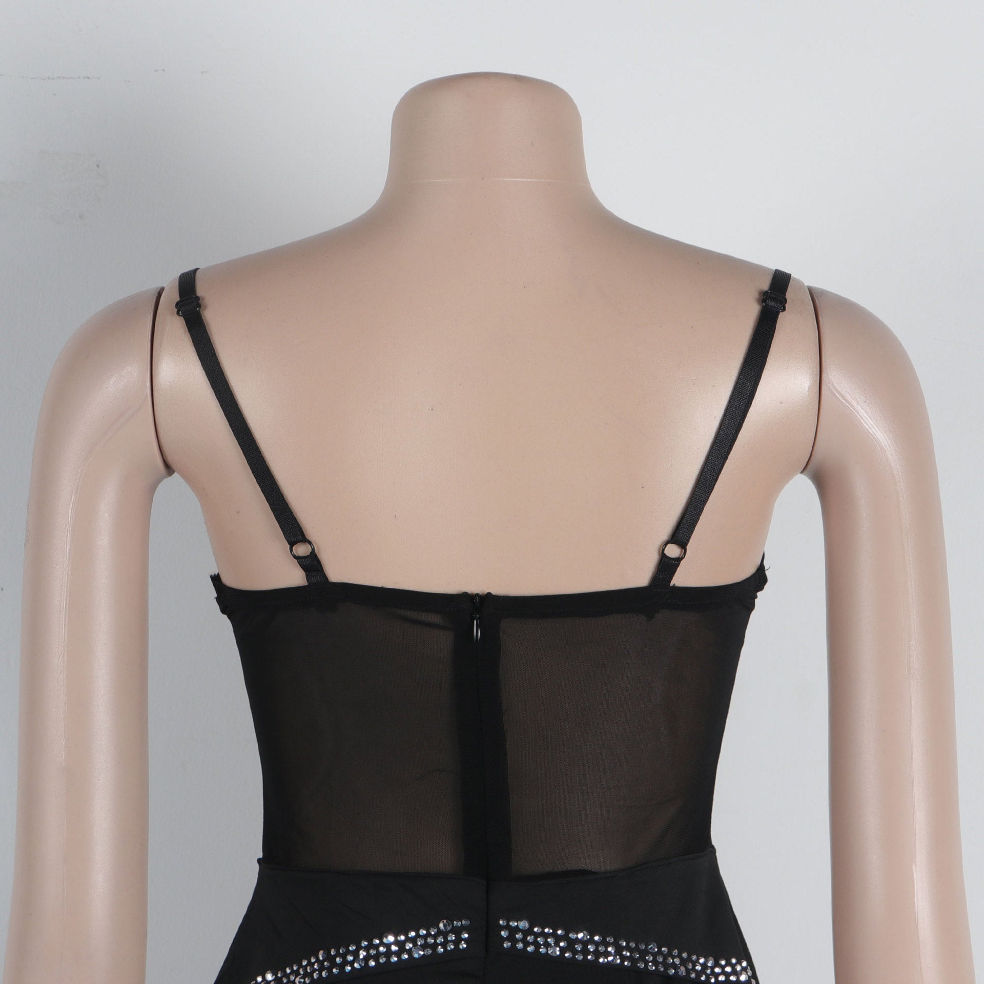 Sexy Beaded See-Through Mesh Patchwork Lace Strap Bodycon Dress 8