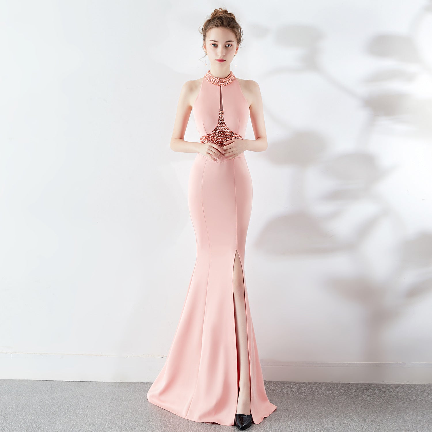 Women Elegant Sleeveless Fishtail Halter Party Evening Dress 13