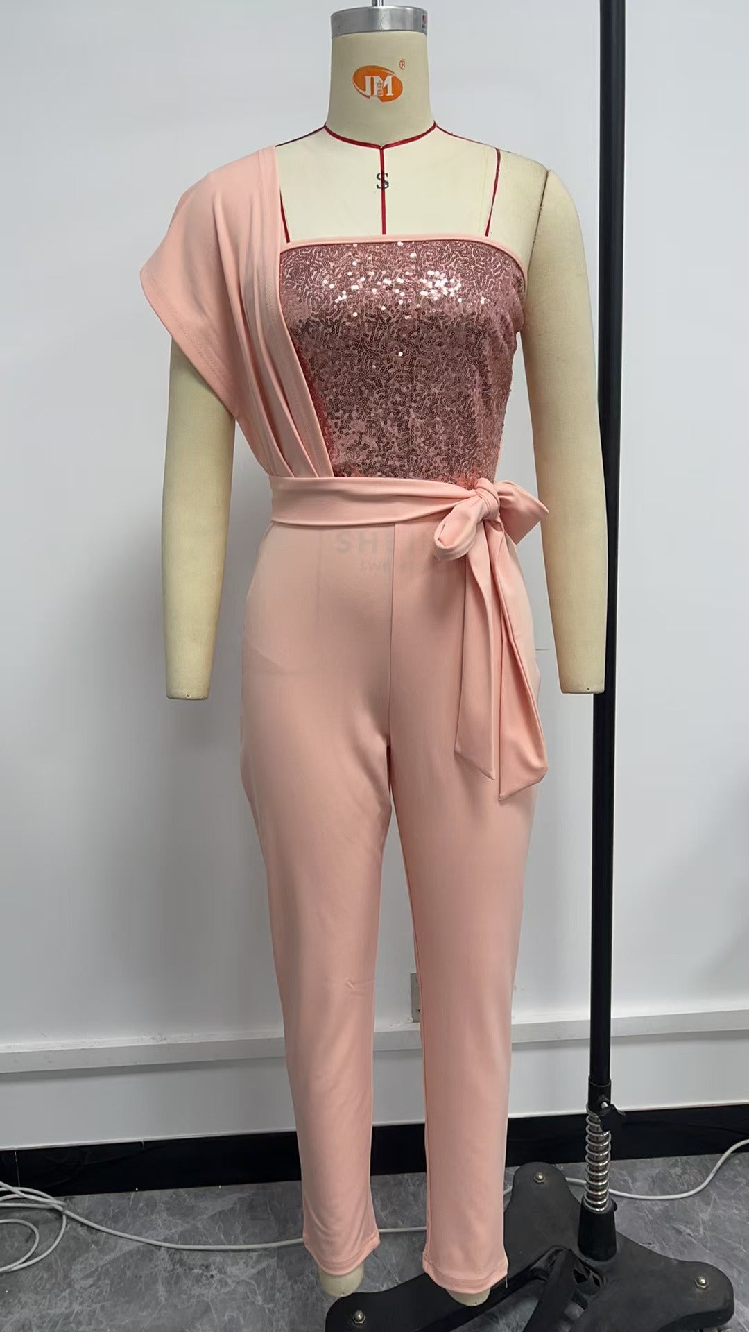 Women Winter Slash Shoulder Sequin Jumpsuit 4