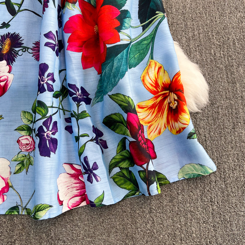 Retro Straps Fashionable Printed Slim Waist A-Line Dress Beach Holidays Long Dress 18