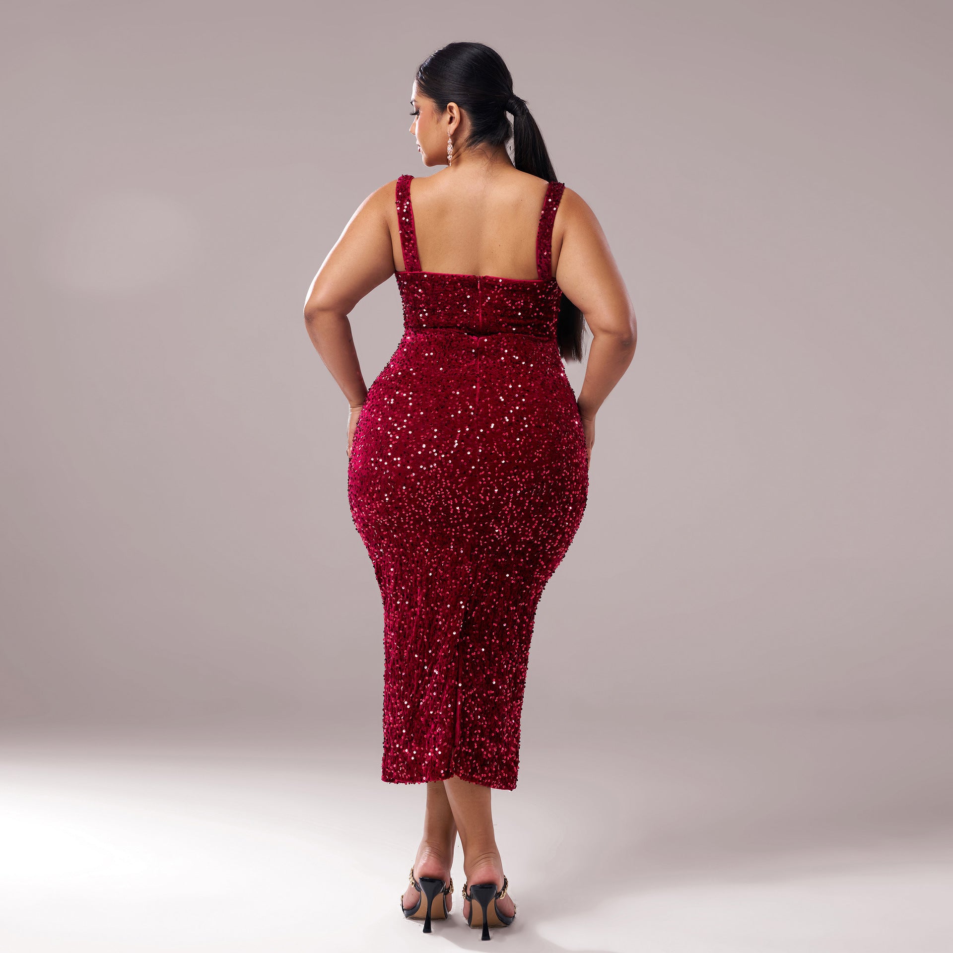 Plus Size Women's Strap Sequined Formal Party Evening Dress 5