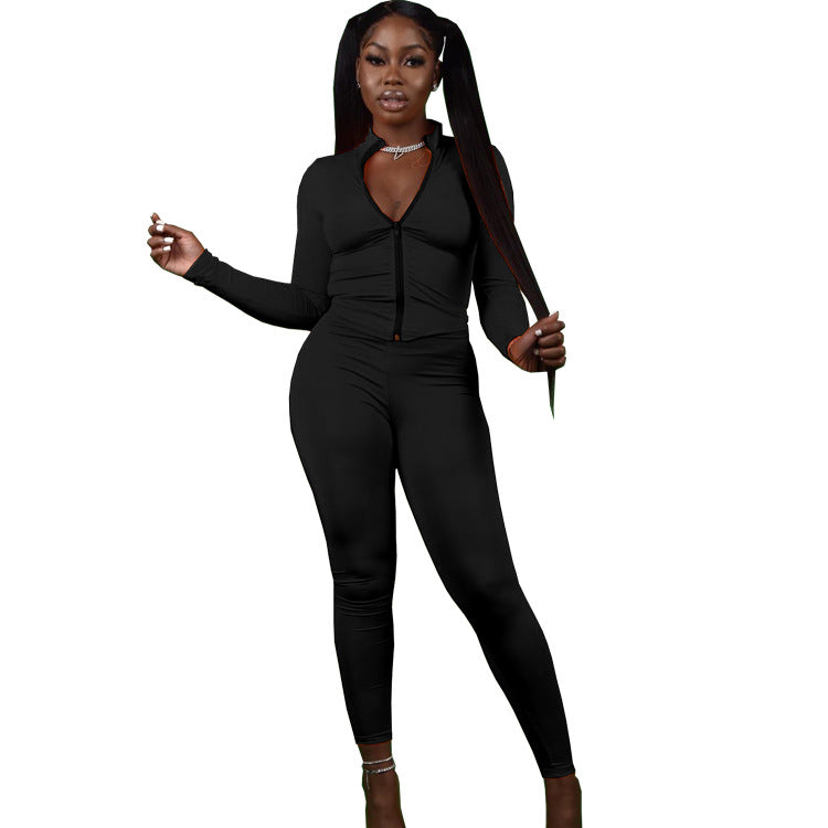 Women Fall Zipper Casual Sports Top and Two-piece trousers 8