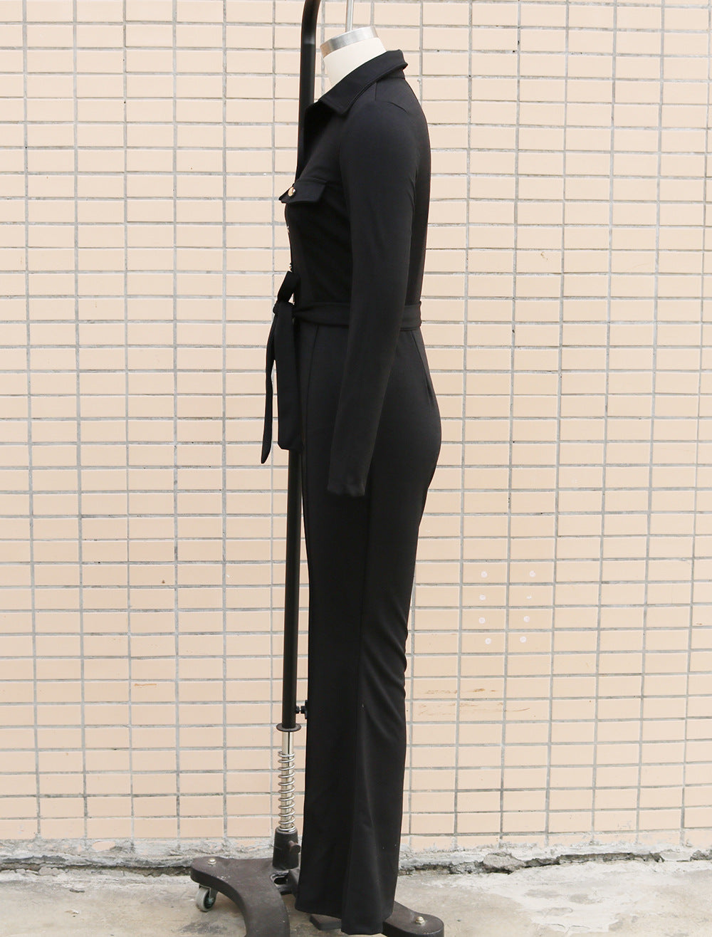 Women Turndown Collar Long Sleeve Bell-Bottom Jumpsuit 22