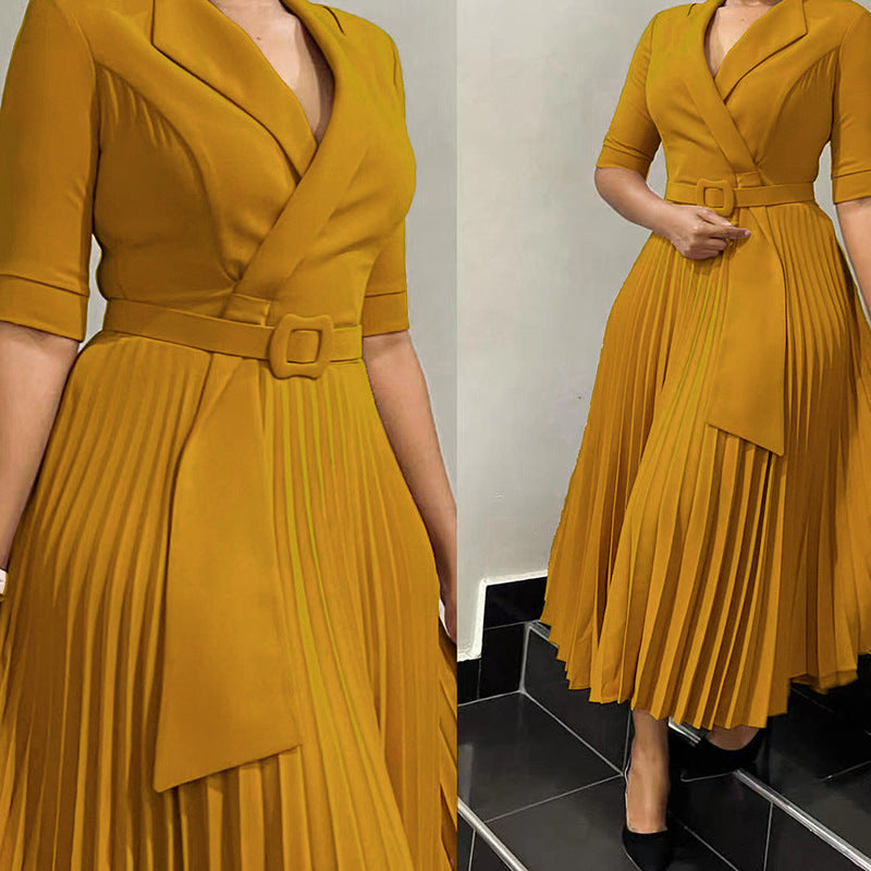 Autumn and winter women's clothing ol fashion Turndown Collar pleated Slim Waist Plus Size African dress 4