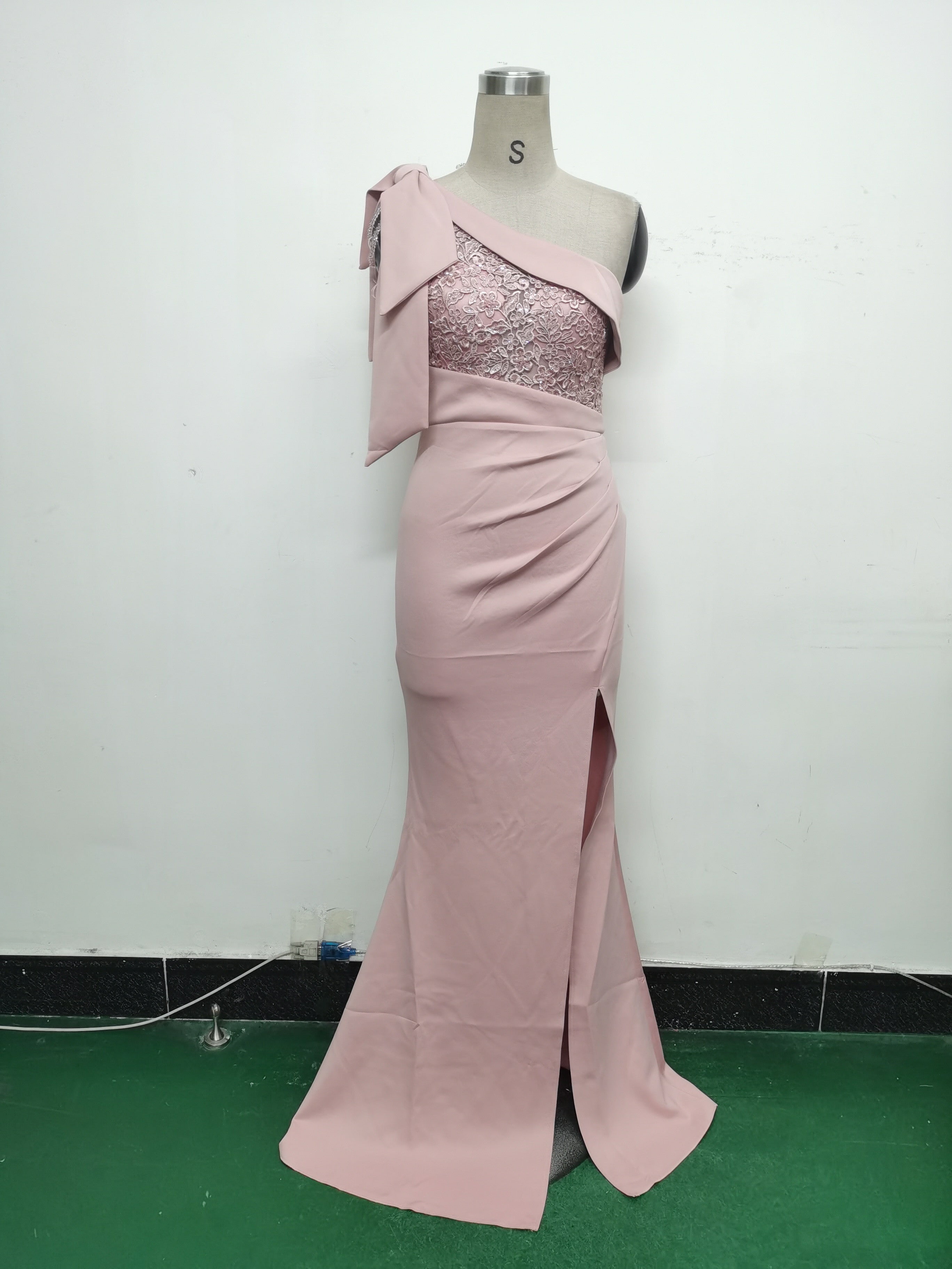 Beaded Lace Luxury Satin Evening Dress 18