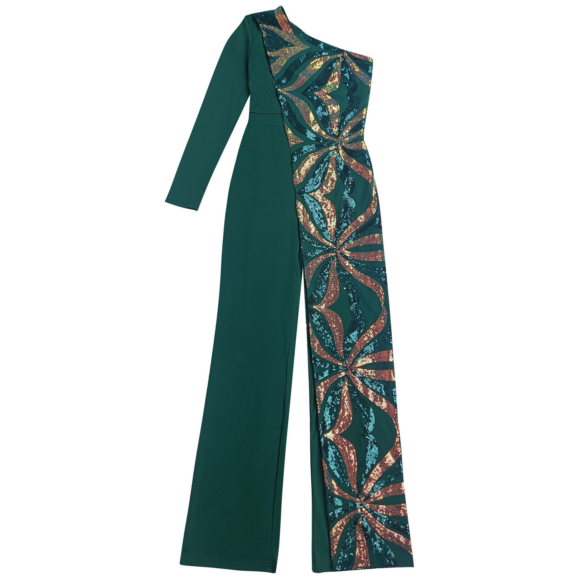 Women One Shoulder Sequin Jumpsuit 10