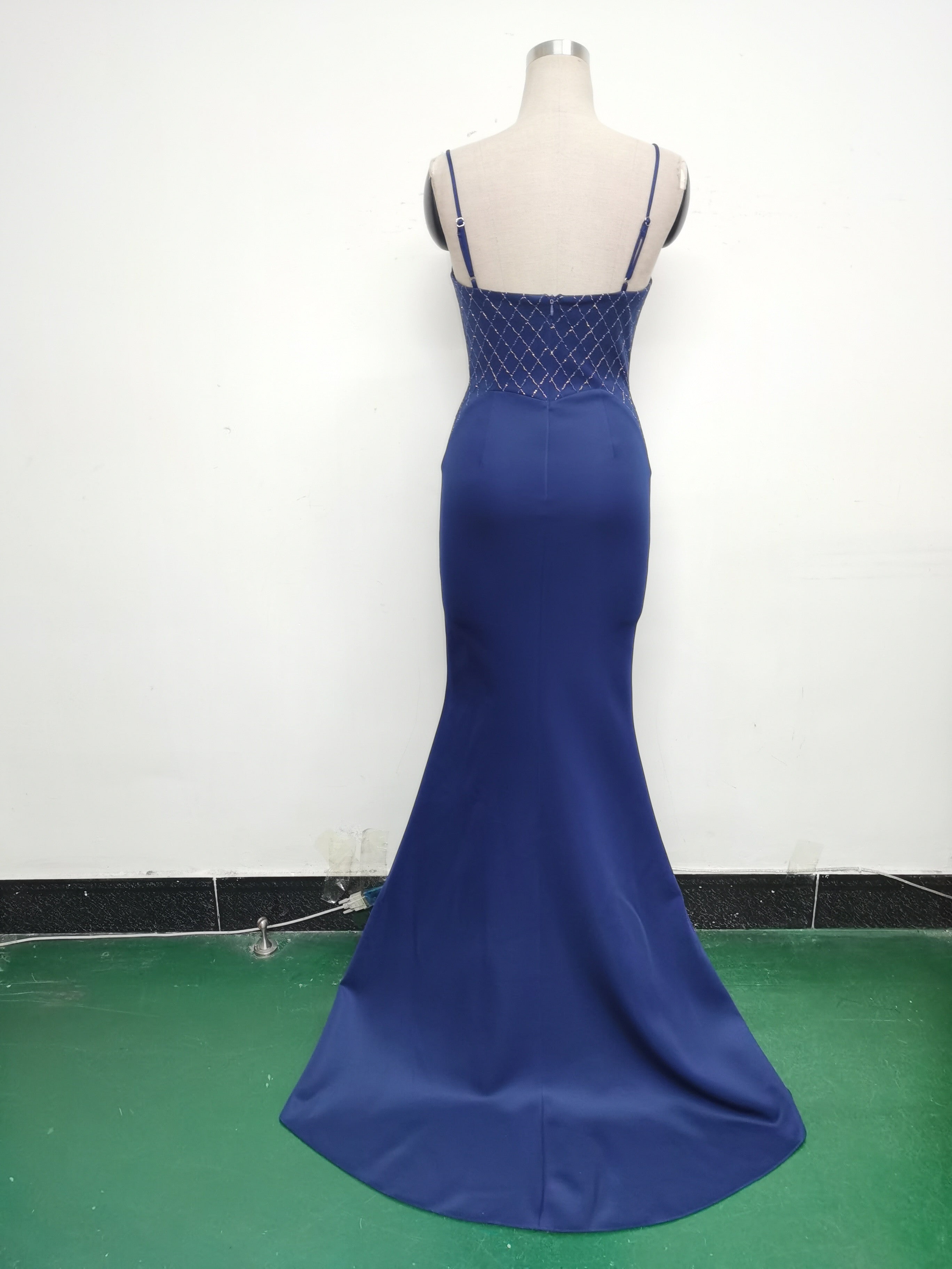 Women Fishbone Lace Sequin Formal Dinner Wedding Fishtail Evening Dress 30