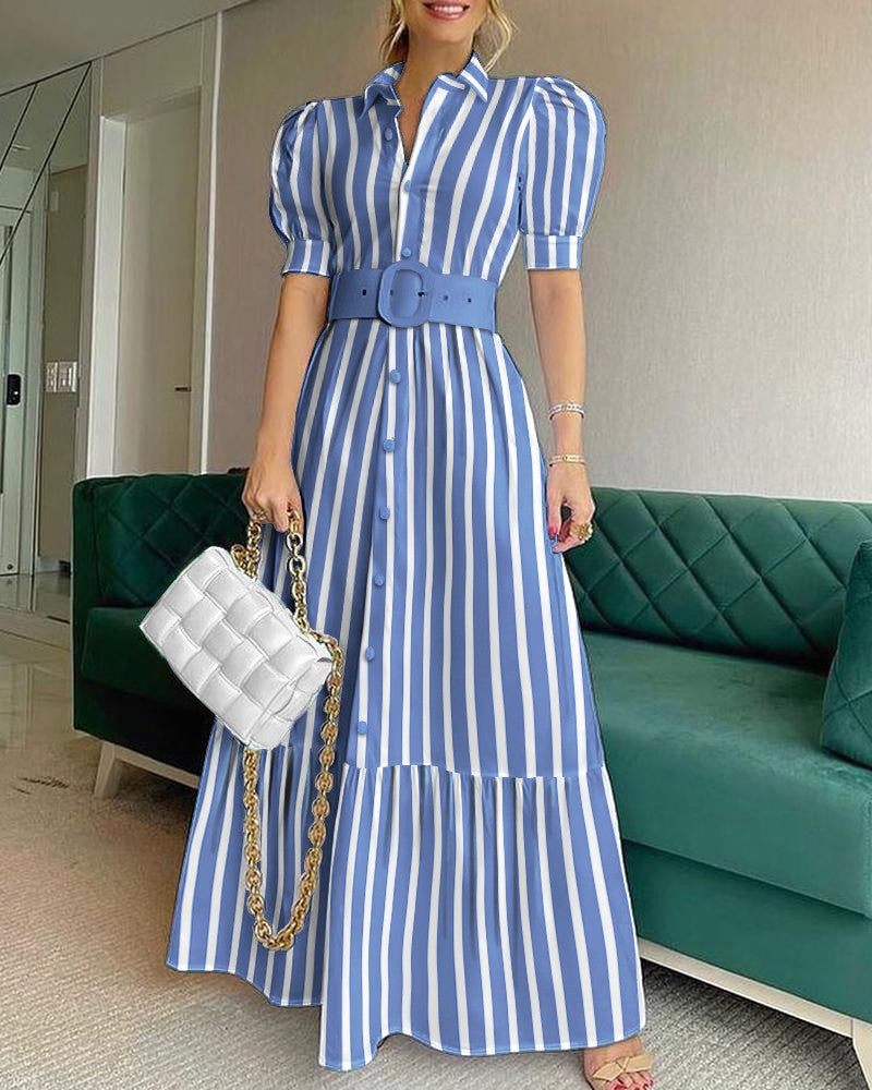 Summer High Waist Chic Solid Midi Dress Slim Fit Dress with Belt 3