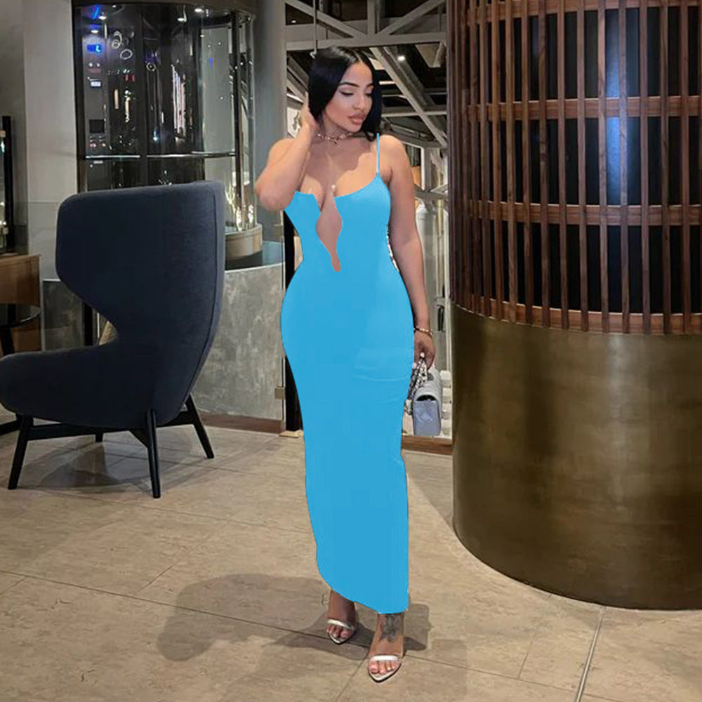 Fashionable Women's Irregular Decoration Strap Long Dress 3