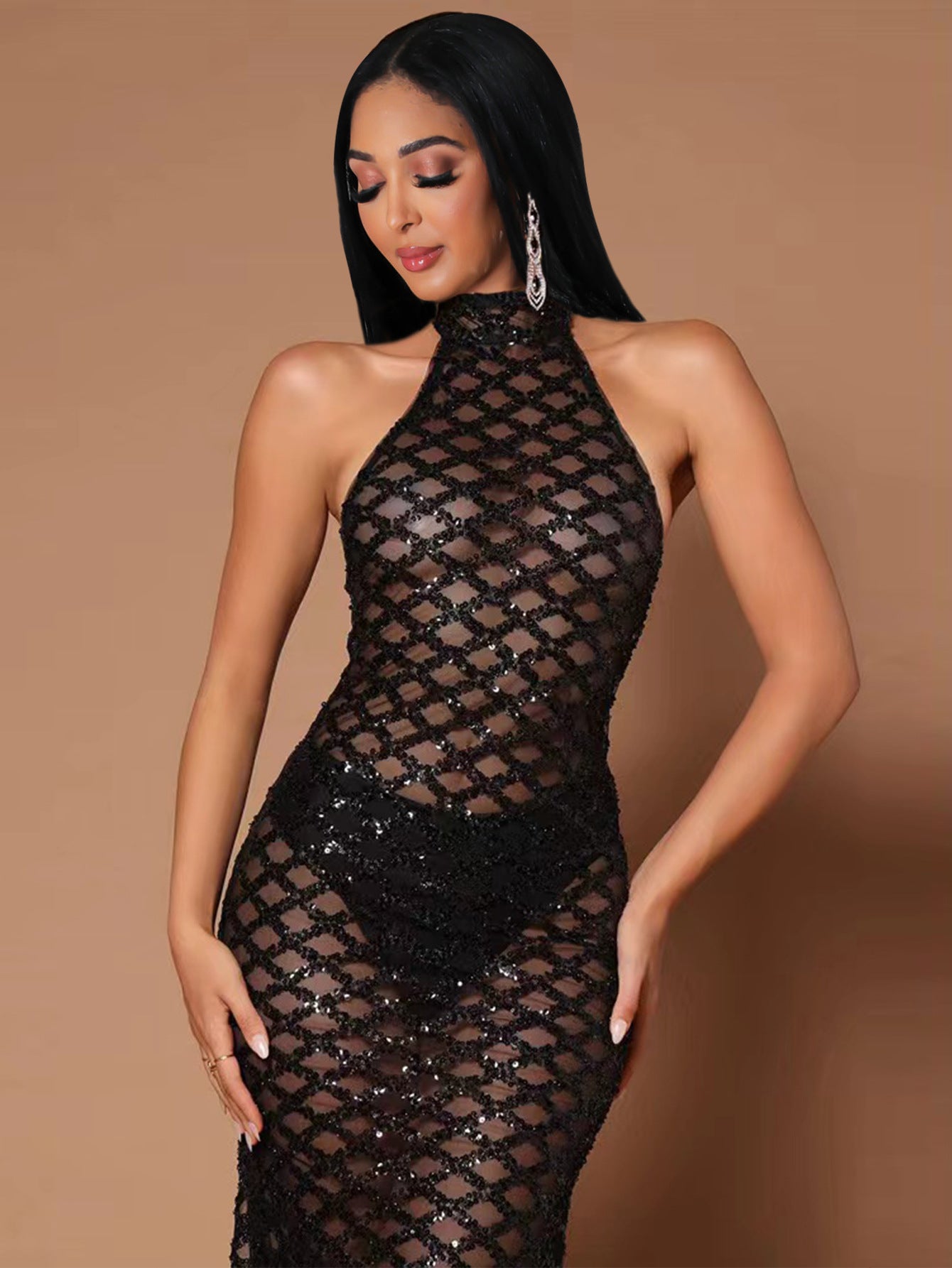 Women Sexy Backless See-Through Evening Dress 5