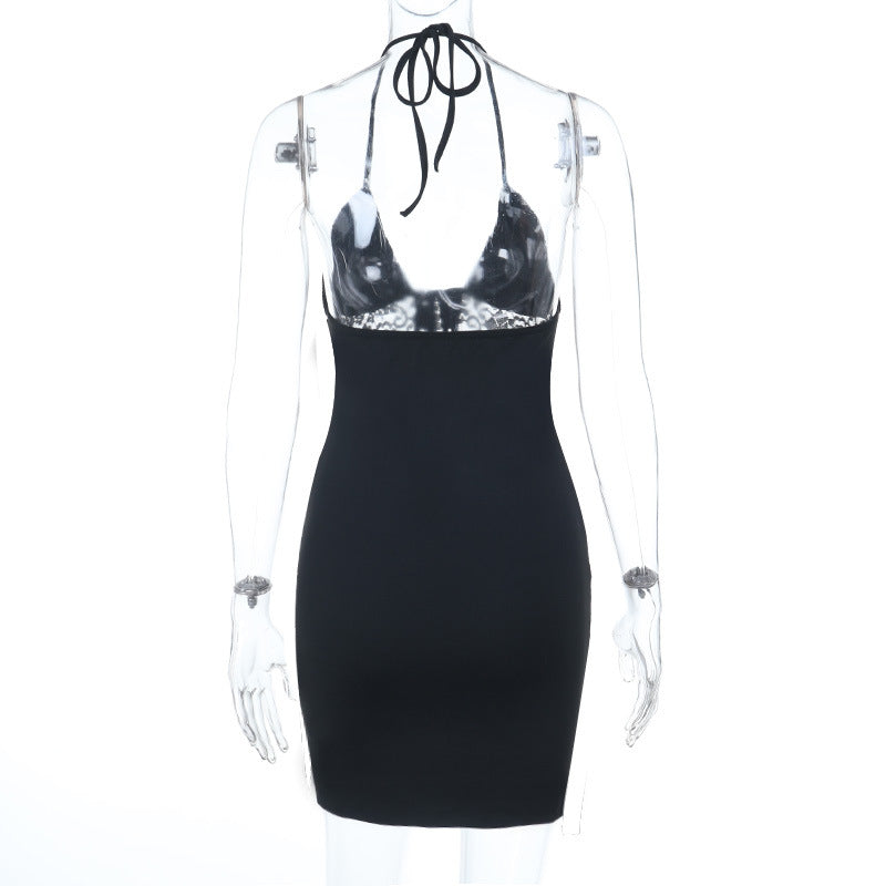 Women Summer Sexy Lace V-Neck Backless Lace-Up Strap Dress 4