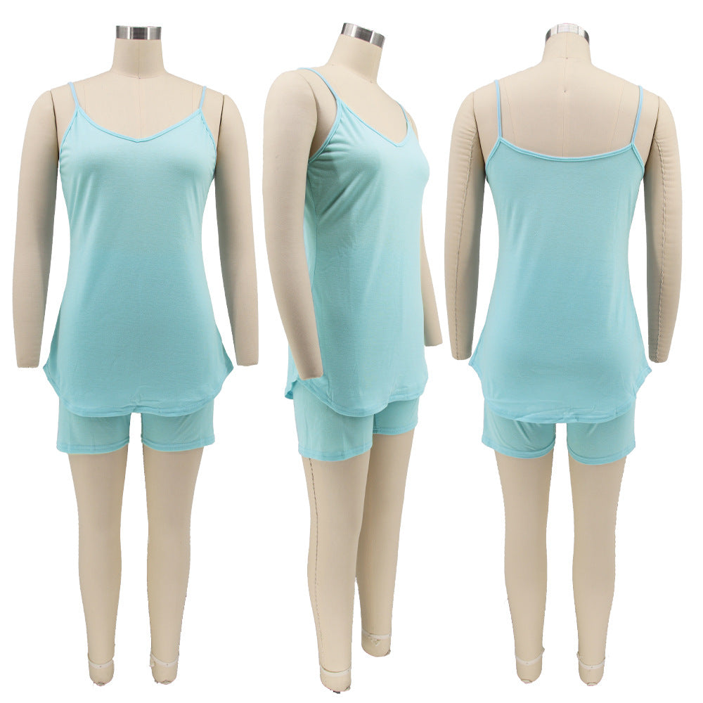 Women Summer Sexy Sleeveless Straps Top + Shorts Two-piece Set 21