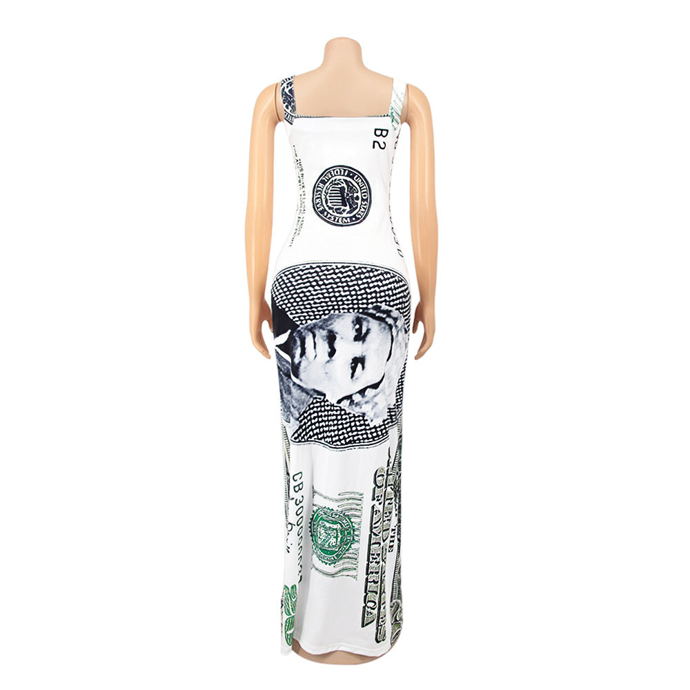 Women Printed Suspender Sexy Maxi Dress 18