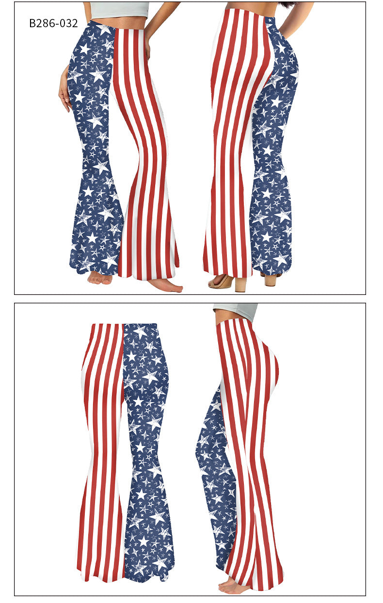 Summer Women's American Flag Print Casual Bell Bottom Pants 11
