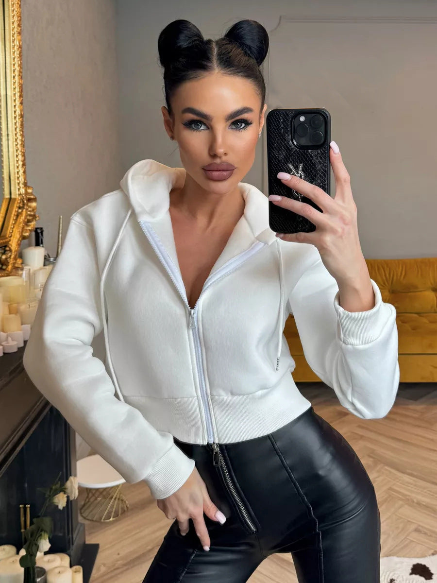 Autumn winter fashion zipper hooded drawstring solid color long sleeve Hoodies 12