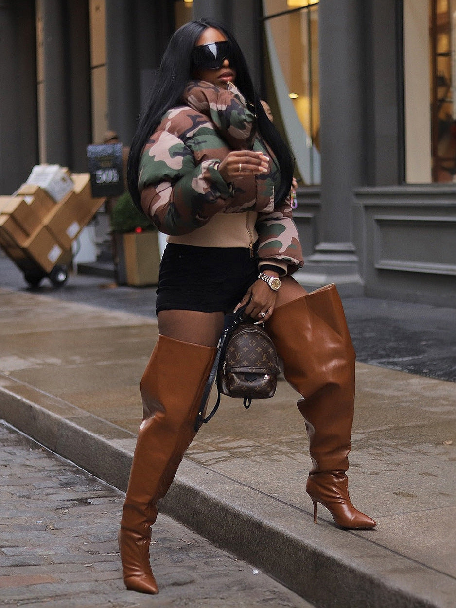 Autumn And Winter Women's Fashion Camouflage Print Short Warm Jacket Cotton-Padded Coat 4