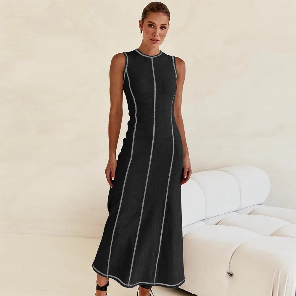 Round Neck Sleeveless A-Line Knitted Long Dress 4