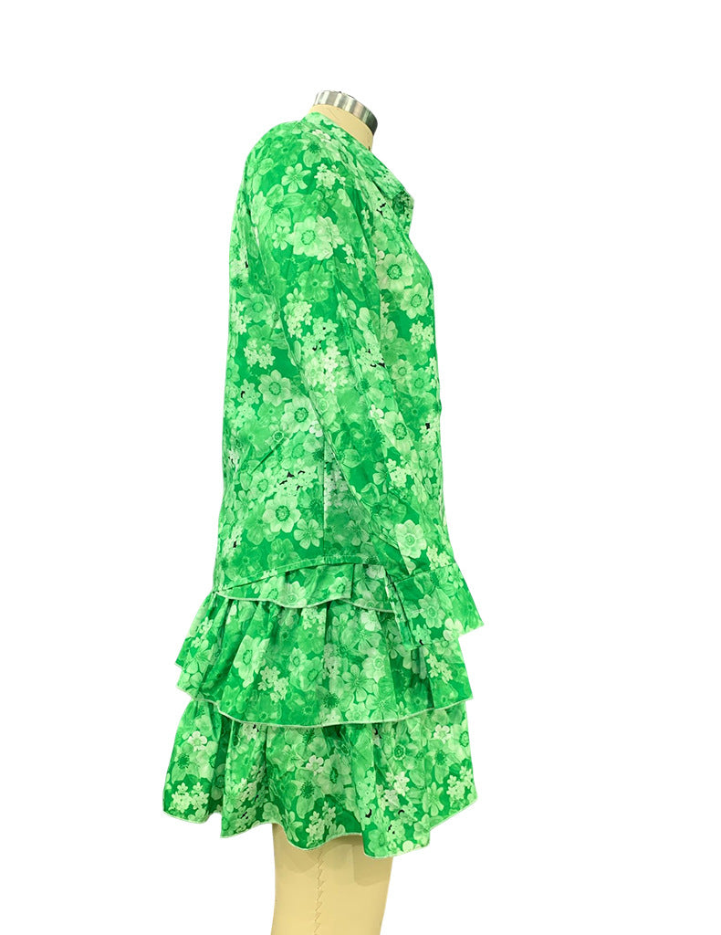 Women Printed Long Sleeve Shirt and SkirtTwo Piece Set 9