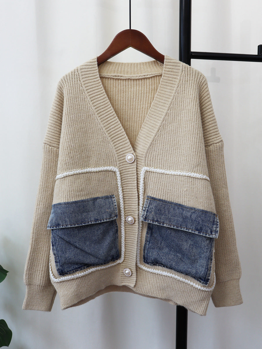 Autumn And Winter Denim Pocket Knitting Cardigan Loose Chic Wool Coat 10