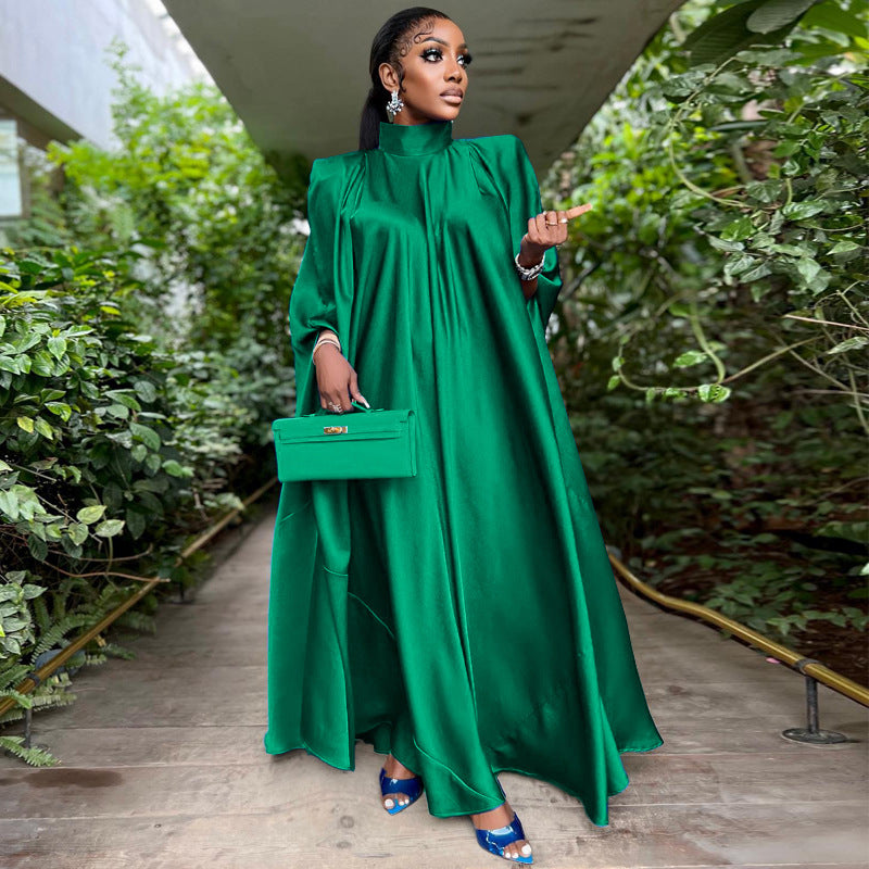 Dubai Muslim Women'S High Neck Loose Swing Robe Satin Dress Women'S Abaya 21