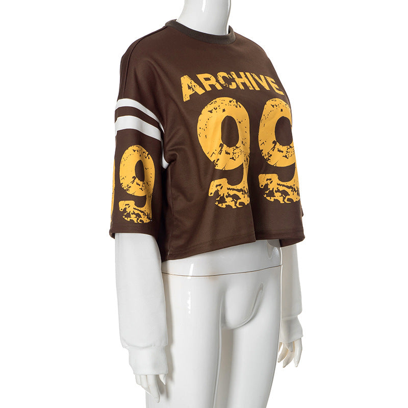 Loose fashion high street Casual Letter Print sports loose short sleeve crop Top 9