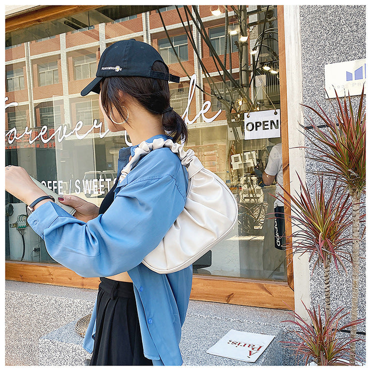 women Korean one-shoulder bag French bag fashion pleated handbag underarm bag 24