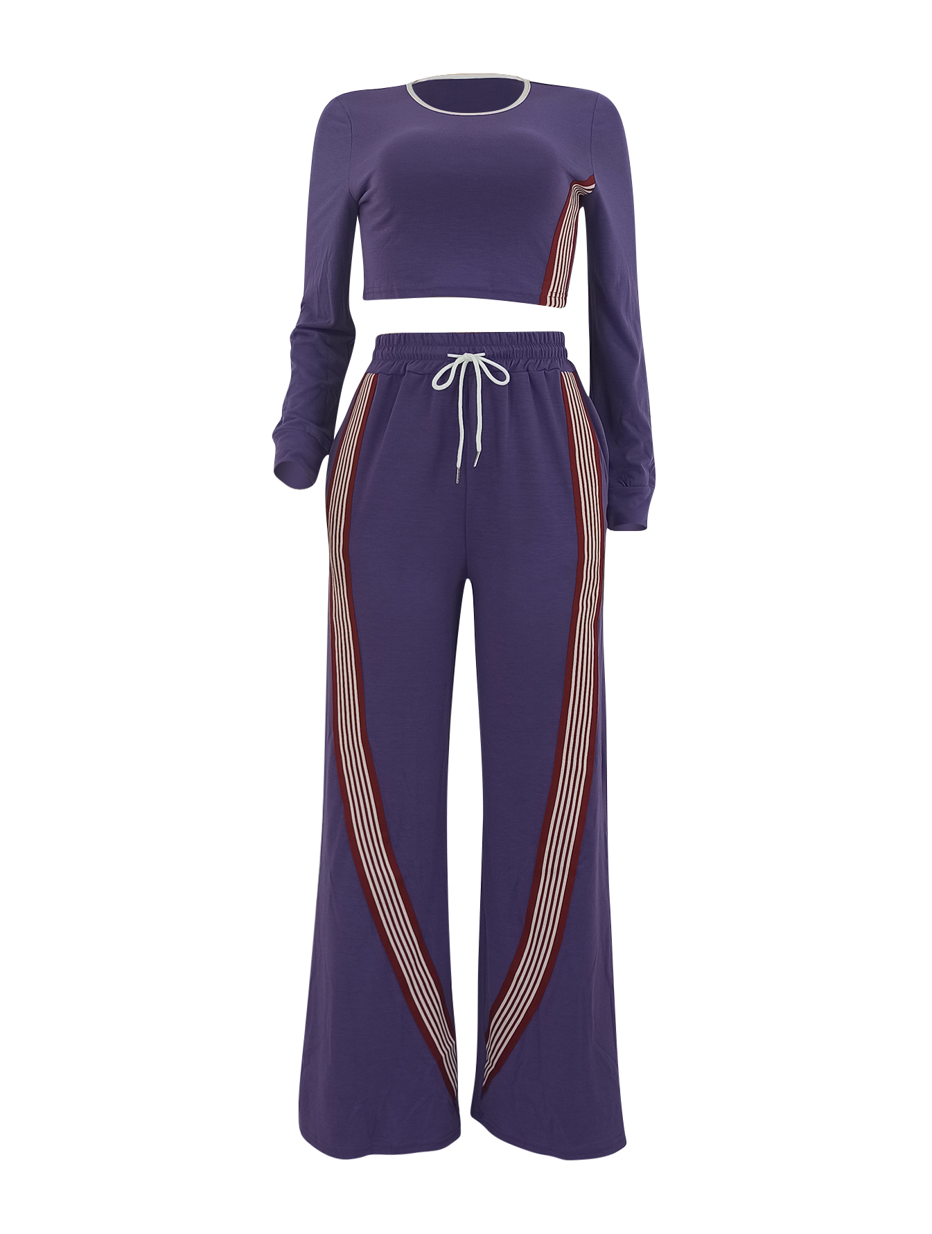 Women's Fashion Casual Long Sleeve Top & Side Striped Sporty Pants Two-Piece Set 22