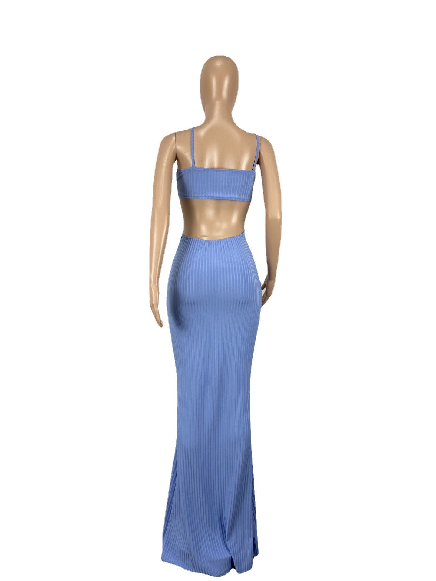 Women's Solid Color Strap Hollow Waist Long Dress 14