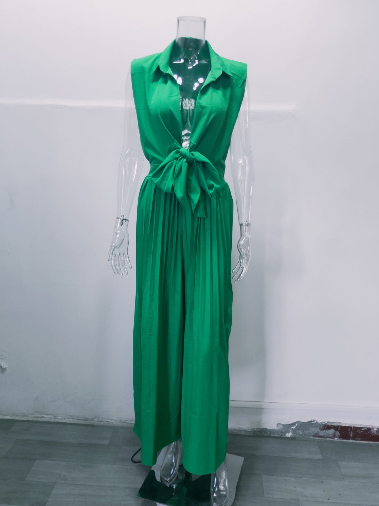 Women'S Fall Fashion V-Neck Sleeveless Turndown Collar Loose Wide Leg Jumpsuit 22